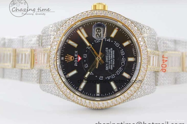 0203 Effortless Diamond Skydweller SS YG TWF Best Edition Black Dial on SS YG Bracelet Asian 23J to 2343